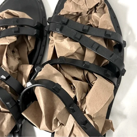 Women’s Chic Size 11 Black Strappy Casual Studded Slip On Sandals Everyday - Picture 8 of 8